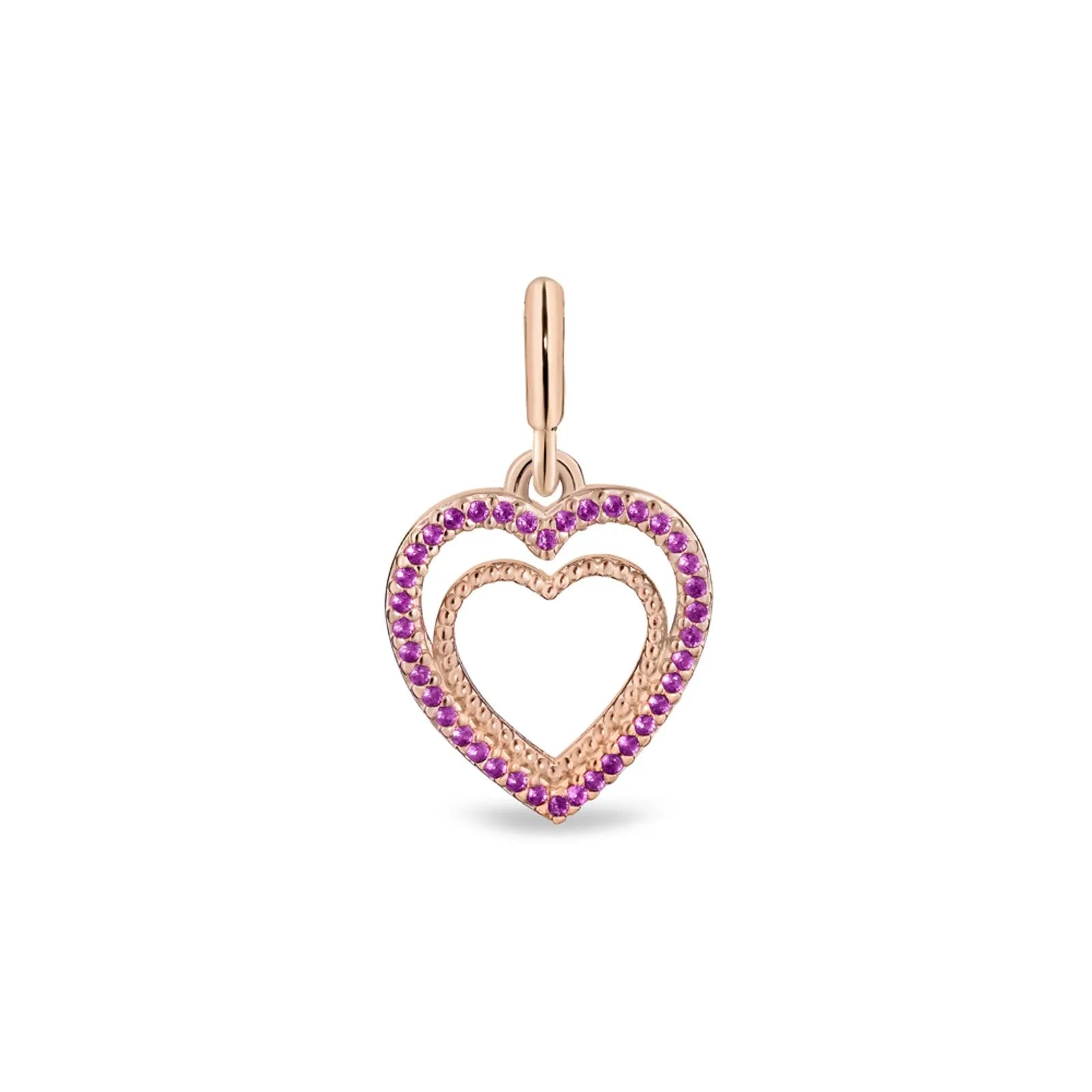 Life Love Hearts Pendant in Rose Gold Alloy with 18k Rose Gold Plating and Pink Stones