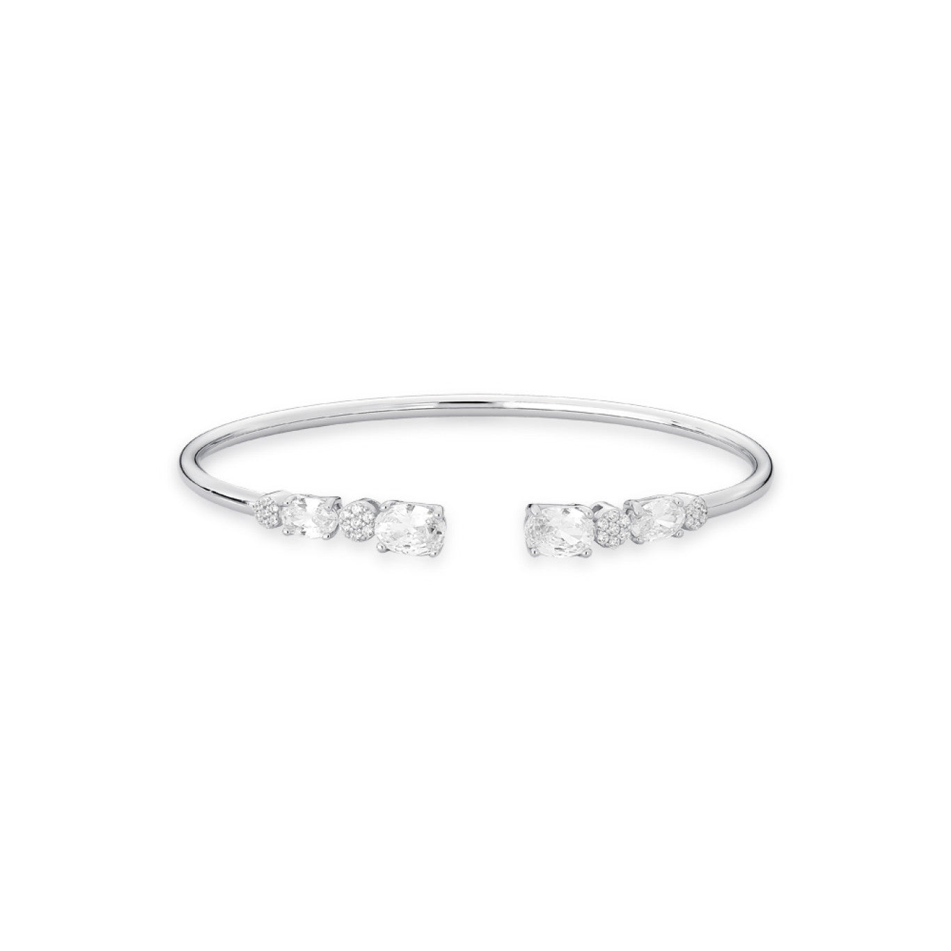 Silver Bracelet with Rhodium Plating and Open Zirconia